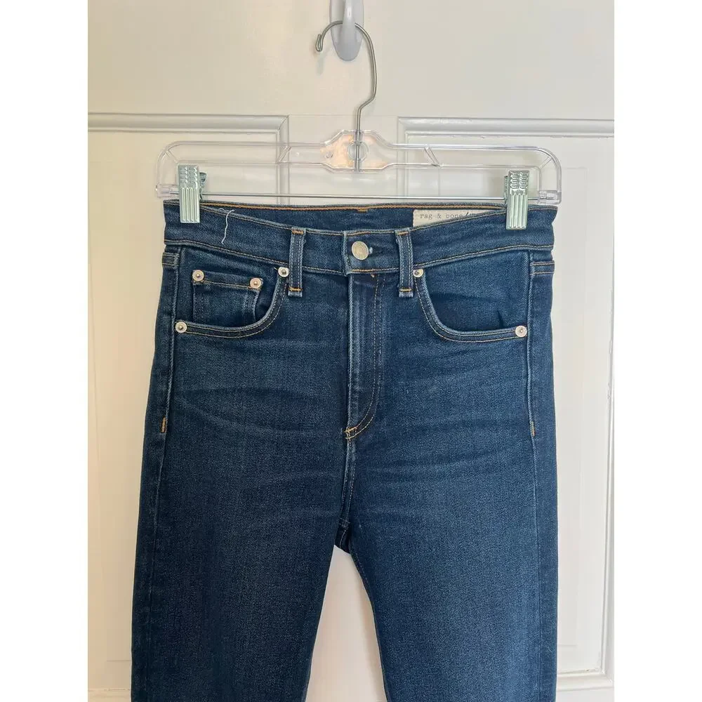 Rag and Bone Dark Wash Skinny Jeans In Shirley High Rise Denim Women's 25 FLAW